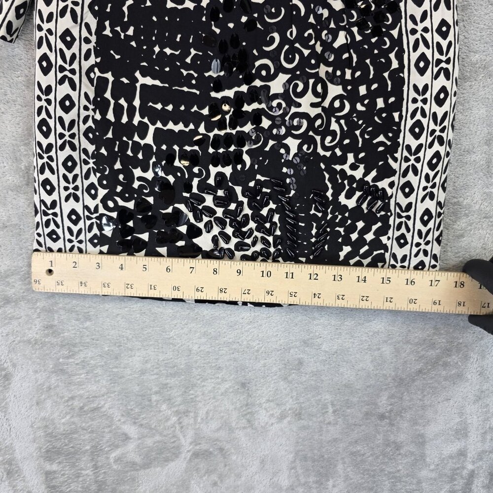 Vintage Nanette Lepore Blouse Womens 2 Black White Silk Sequin Embellished Boho - Picture 10 of 14